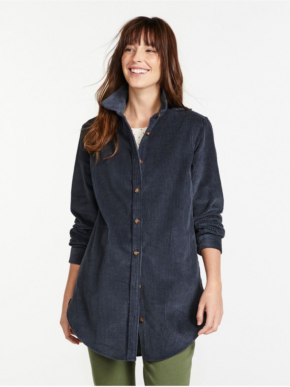 L.L. Bean Comfort Corduroy Relaxed Tunic Blue Button Down Oversized Fall